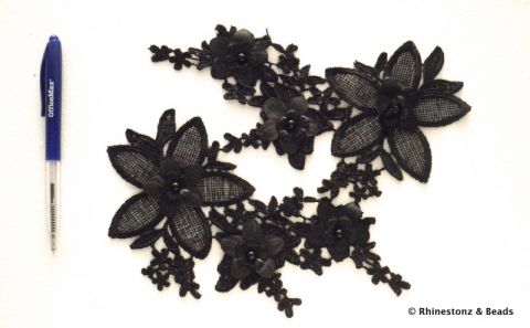 Lace Motif 'Black Flowers' Symmetrical Pair